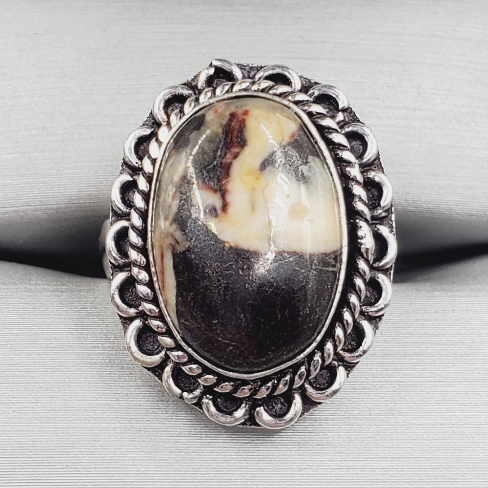 Genuine Oval Bezel Set White Buffalo Turqouise 925 Sterling Silver Rope Ring